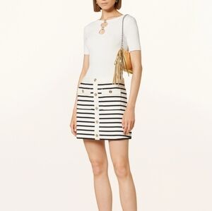 Maje Wool Blend Knitted Striped Mini Skirt With Pockets & Buttons Size 40